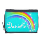 Aqua rainbow and stars name wallet / purse