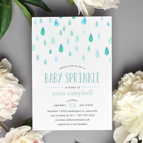 Aqua Raindrops  Baby Sprinkle Invitation