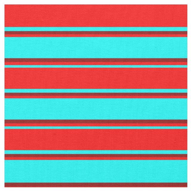 Aqua, Red & Dark Red Lines Pattern Fabric (Close Up)