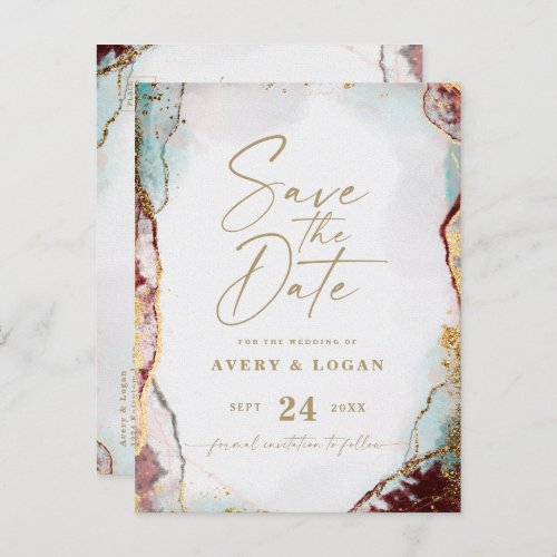 Aqua Red  Gold Winter Wedding Save The Date Announcement Postcard