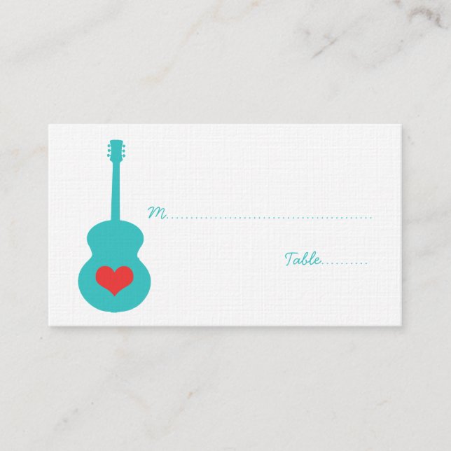 Aqua/Red Guitar Heart Place Card (Front)