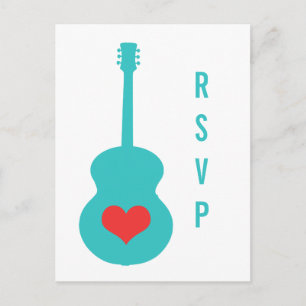 Aqua/Red Guitar Heart RSVP Postcard