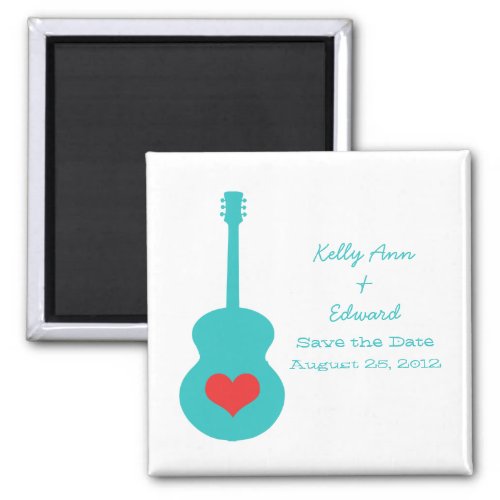 AquaRed Guitar Heart Save the Date Magnet