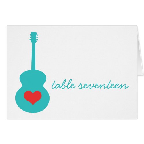 AquaRed Guitar Heart Table Number Card