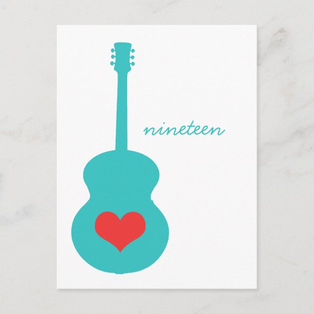 Aqua/Red Guitar Heart Table Postcard (Front)