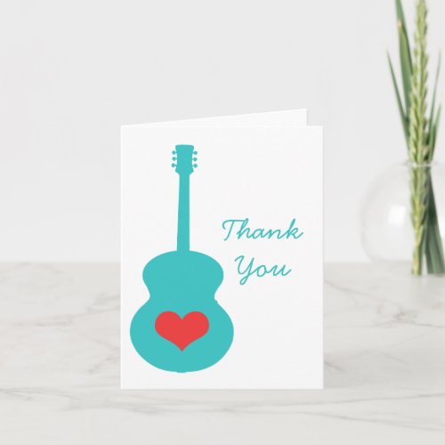 AquaRed Guitar Heart Thank You Card