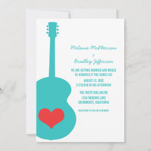 Aqua/Red Guitar Heart Wedding Invite