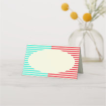 Aqua & Red Party Place Cards