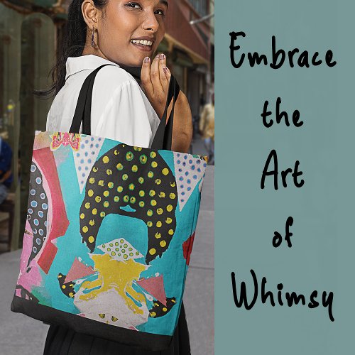 Aqua Red Pink Yellow Retro Simple Whimsical Art  Tote Bag