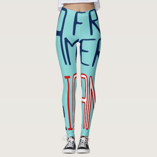 Aqua Red White Blue Black Woman African American Leggings