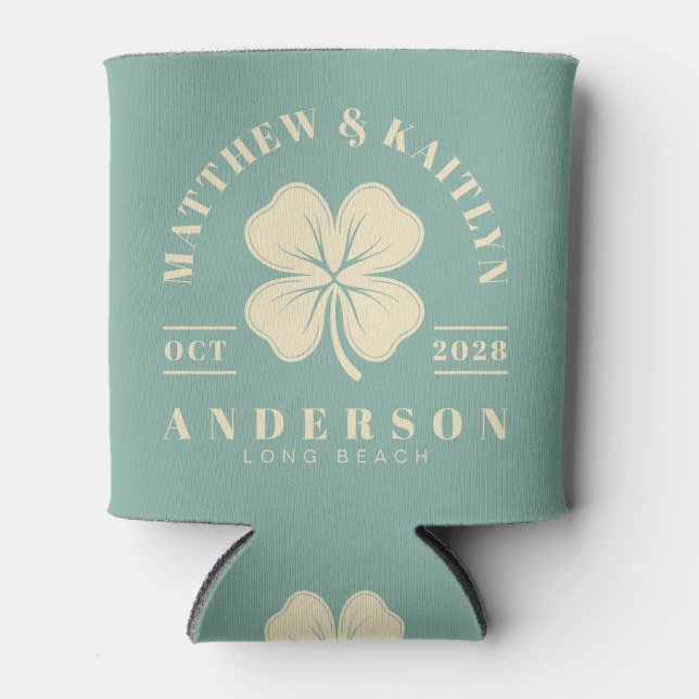 Aqua Reef Irish Lucky Clover Wedding Crest Can Cooler (Front)