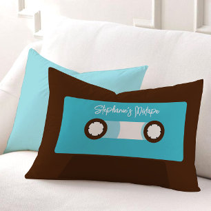 Aqua Retro Cassette Tape Lumbar Pillow