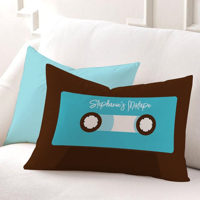Aqua Retro Cassette Tape Lumbar Pillow (Creator Uploaded)