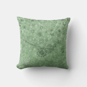 Aqua Retro Flowers and Butterflies Abstract Throw Pillow