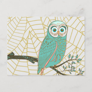 Aqua Retro Owl Design Postcard