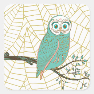 Aqua Retro Owl Design Square Sticker