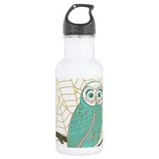 Aqua Retro Owl Design Water Bottle