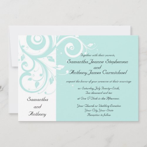 Aqua Reverse Swirl Wedding Invitations