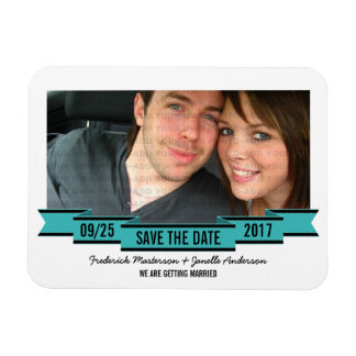 Aqua Ribbon Photo Save the Date Magnet