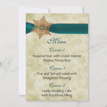 Aqua ribbon, rustic snowflake invitation