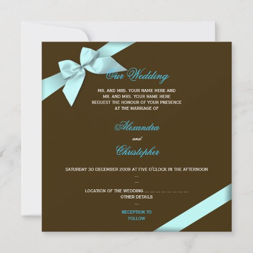 Aqua Ribbon Wedding Announcement S4