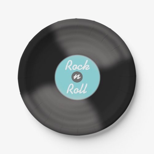 Aqua Rock N Roll Record Party Paper Plates