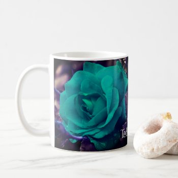 Aqua Rose Flower Art Personalized Coffee Mug by SmilinEyesTreasures at Zazzle