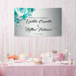 Aqua Roses and Silver Wedding Banner
