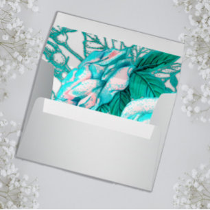 Aqua Roses and Silver Wedding Envelope