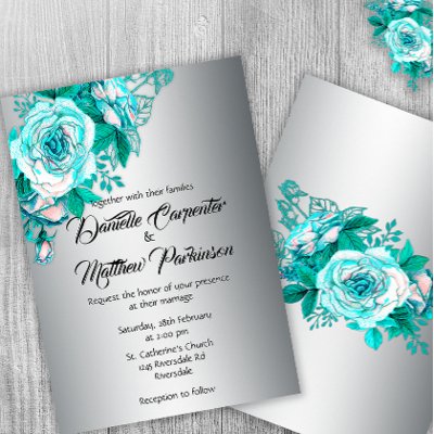 Aqua Roses and Silver Wedding