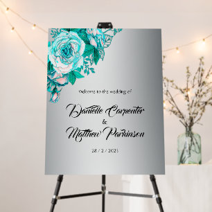 Aqua Roses and Silver Wedding Welcome Sign