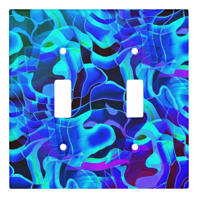 Aqua Royal Blue Asymmetrical Contemporary Pattern Light Switch Cover (Front)
