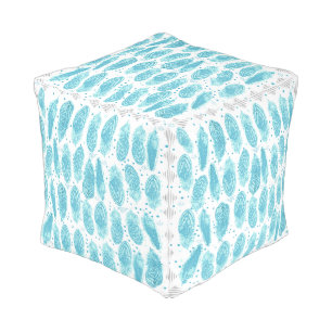 Aqua Rustic Feather Vintage Modern Pattern Pouf