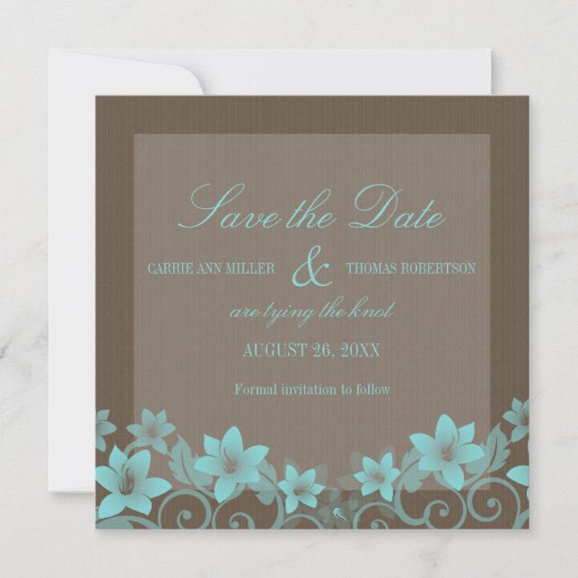 Aqua Rustic Floral Save the Date Invite (Front)