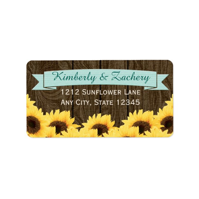 AQUA RUSTIC SUNFLOWER RETURN ADDRESS LABEL (Front)