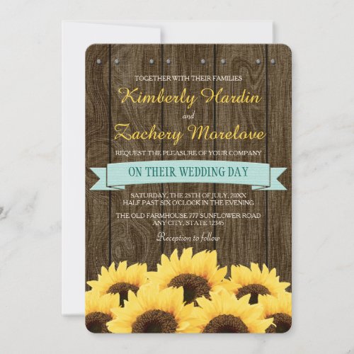 AQUA RUSTIC SUNFLOWER WEDDING INVITATION