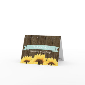 AQUA RUSTIC SUNFLOWER WEDDING THANK YOU CARD