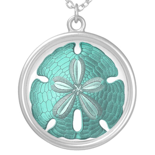 Aqua Sand Dollar Silver Plated Necklace (Front)