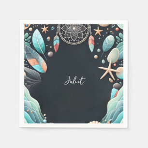 Aqua Sand Work Stacked Sea Glass Bridal Shower Napkins