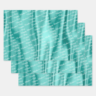 Aqua Satin - Happy Mother's Day - Text Pattern Wrapping Paper Sheets