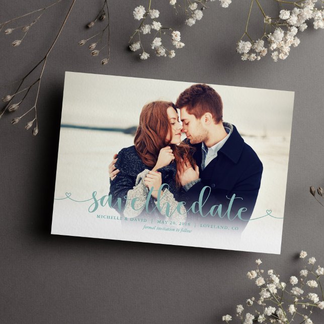 Aqua Script Photo Wedding Save the Date (Creator Uploaded)
