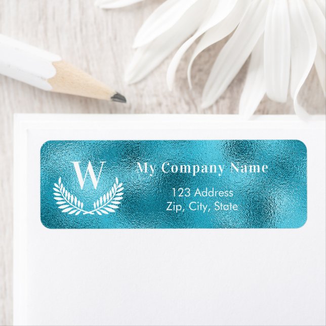 Aqua sea blue business monogram return address label (Insitu)