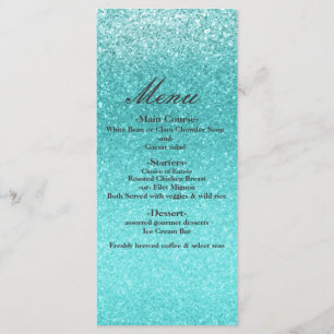 Aqua Sea Blue Glitter Sparkle Glam Party Menu
