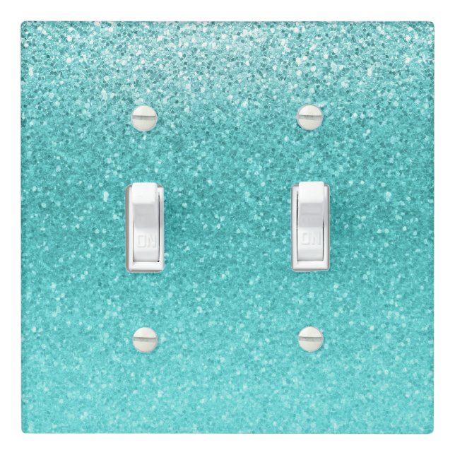 Aqua Sea Blue Glitter Sparkle Glamour Chic Light Switch Cover (In Situ)