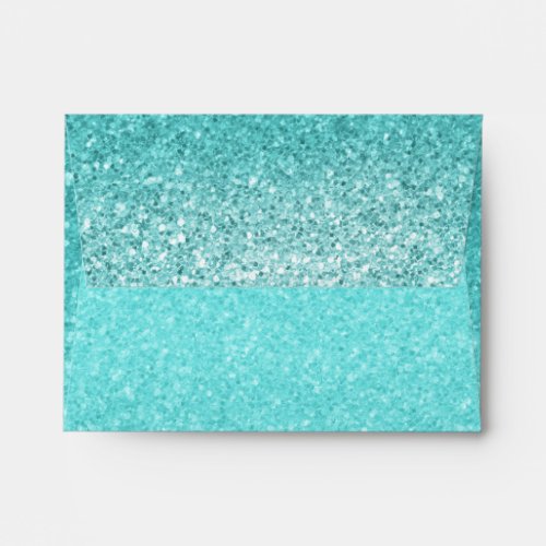 Aqua Sea Blue Glitter Sparkle Party Invitation Envelope