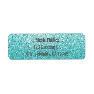 Aqua Sea Blue Glitter Sparkle Party Invitation Label