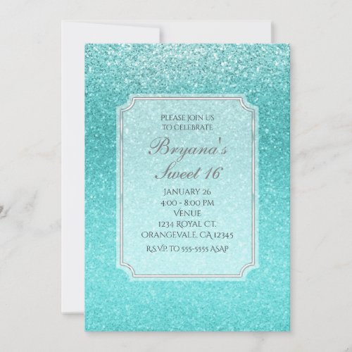 Aqua Sea Blue Glitter Sparkle Party Invitations