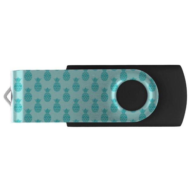 Aqua Sea Foam Blue Pineapple Pattern Flash Drive (Back)