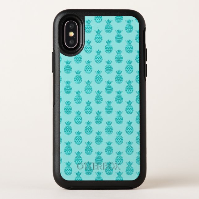 Aqua Sea Foam Blue Pineapple Pattern Otterbox iPhone Case (Back)