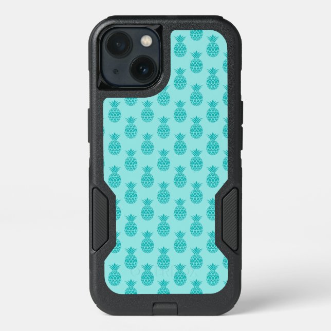 Aqua Sea Foam Blue Pineapple Pattern Otterbox iPhone Case (Back)